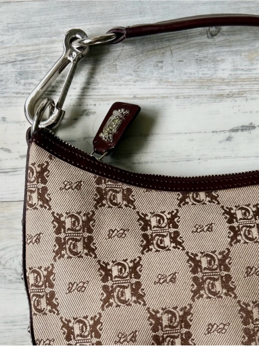 Y2K Brown Monogram Canvas & Brown Leather Shoulder Bag Leonello Borghi